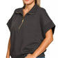 Zenana Full Size Scuba High Neck Half Zip Short Sleeve Top Plus Size - Farnelli