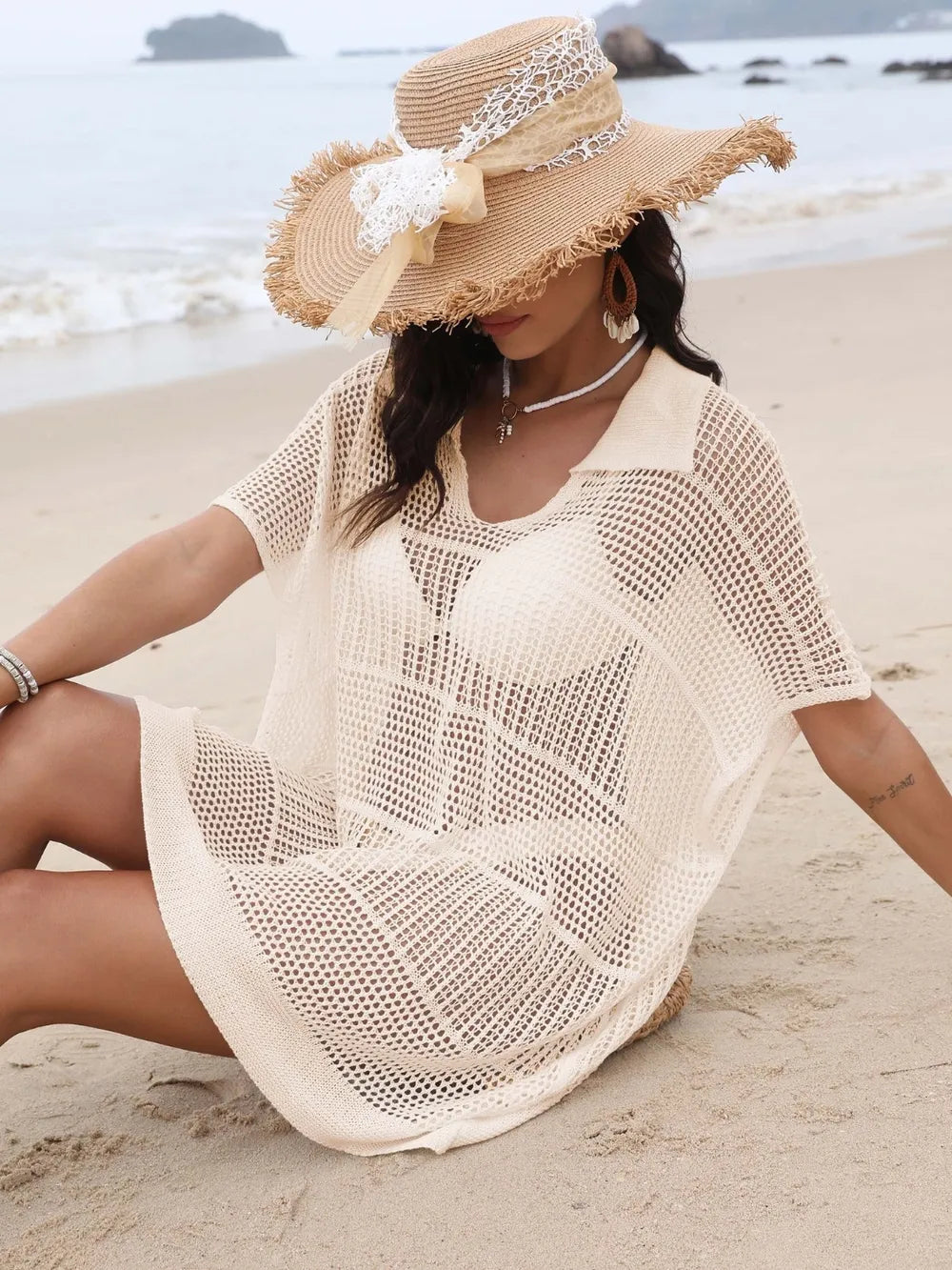 Hollow Out Collared Neck Cover-Up - Farnelli