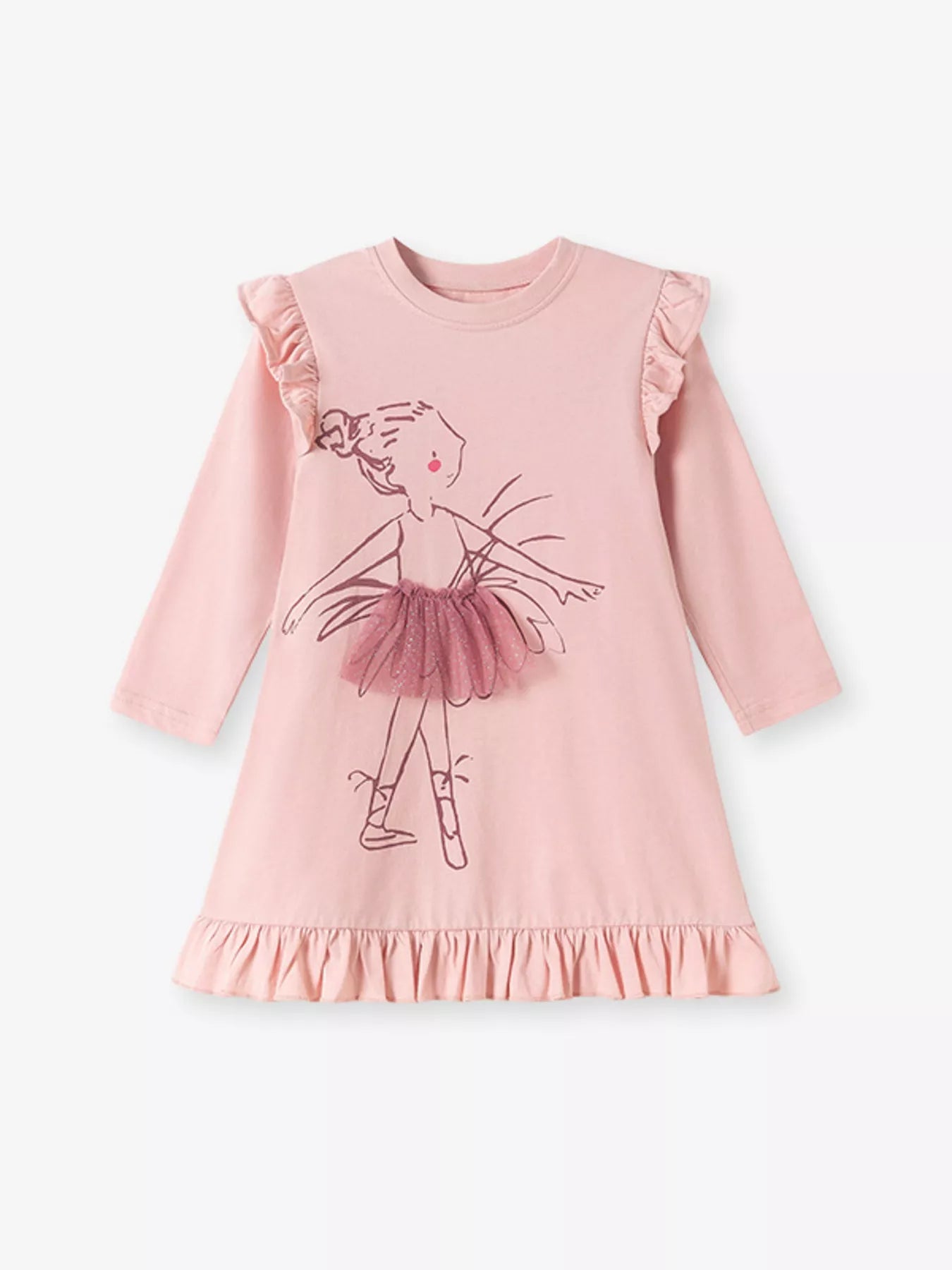 Children's Ruffle Trim Long Sleeve Dress - Farnelli