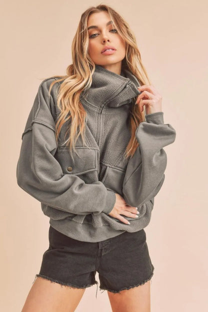 Aemi + Co Exposed Seam Half Zip Sweatshirt with Pockets - Farnelli