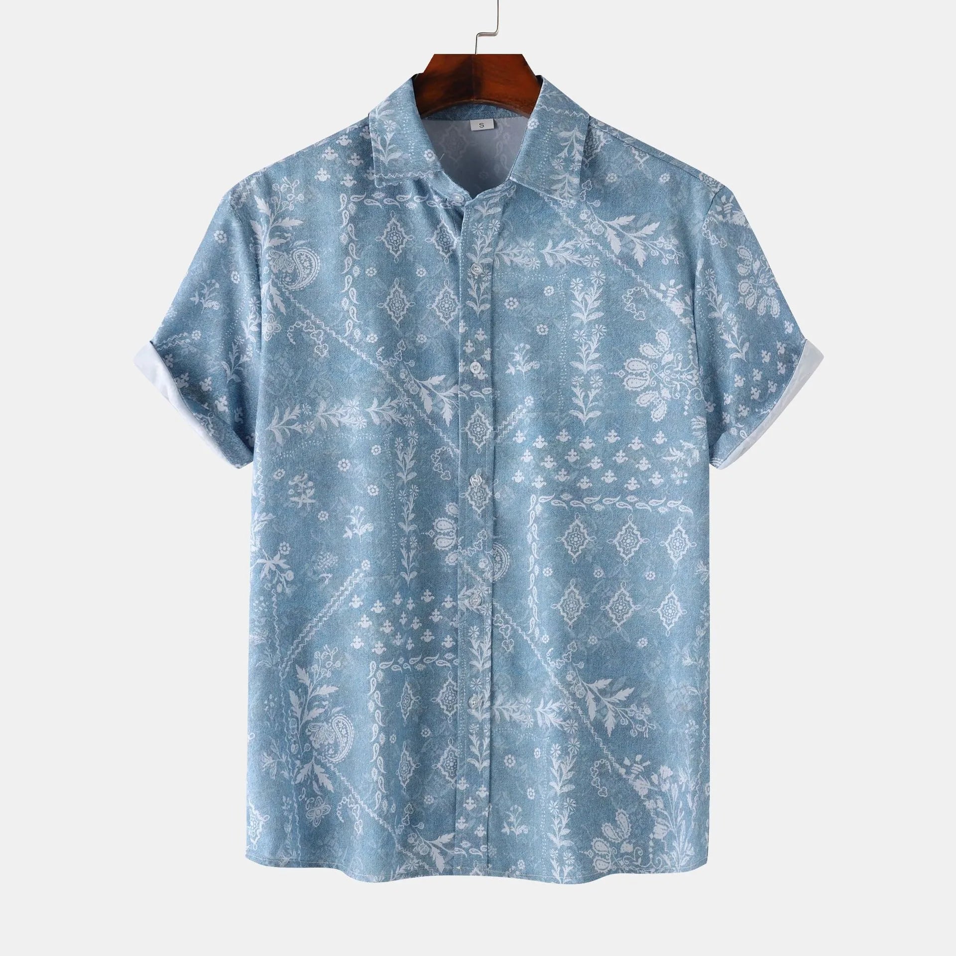 Men's Printed Short Sleeve Button-Up Shirt - Farnelli