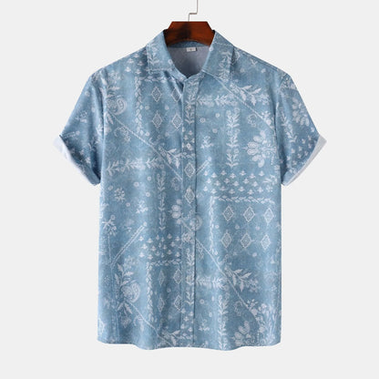 Men's Printed Short Sleeve Button-Up Shirt - Farnelli