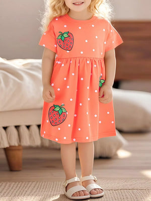 Children's Strawberry Print Casual Dress - Farnelli