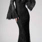 Cinderella Divine 13112 Cold Shoulder Long Sheath Dress Trumpet Bell Sleeves