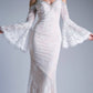 Cinderella Divine 13112 Cold Shoulder Long Sheath Dress Trumpet Bell Sleeves