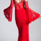 Cinderella Divine 13112 Cold Shoulder Long Sheath Dress Trumpet Bell Sleeves