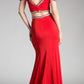 Cinderella Divine 13114A Cold-Shoulder Crop Top Two-Piece Long Dress
