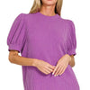 Zenana Raised Rib Puff Sleeve Top - LT PLUM