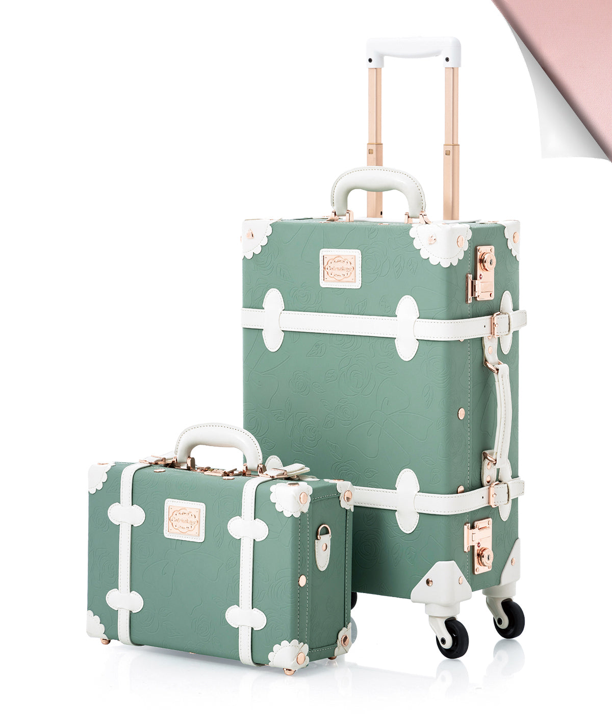 COTRUNKAGE Riviera Carry-on Set with train case, featuring compact luggage with handle and secure zipper closures.