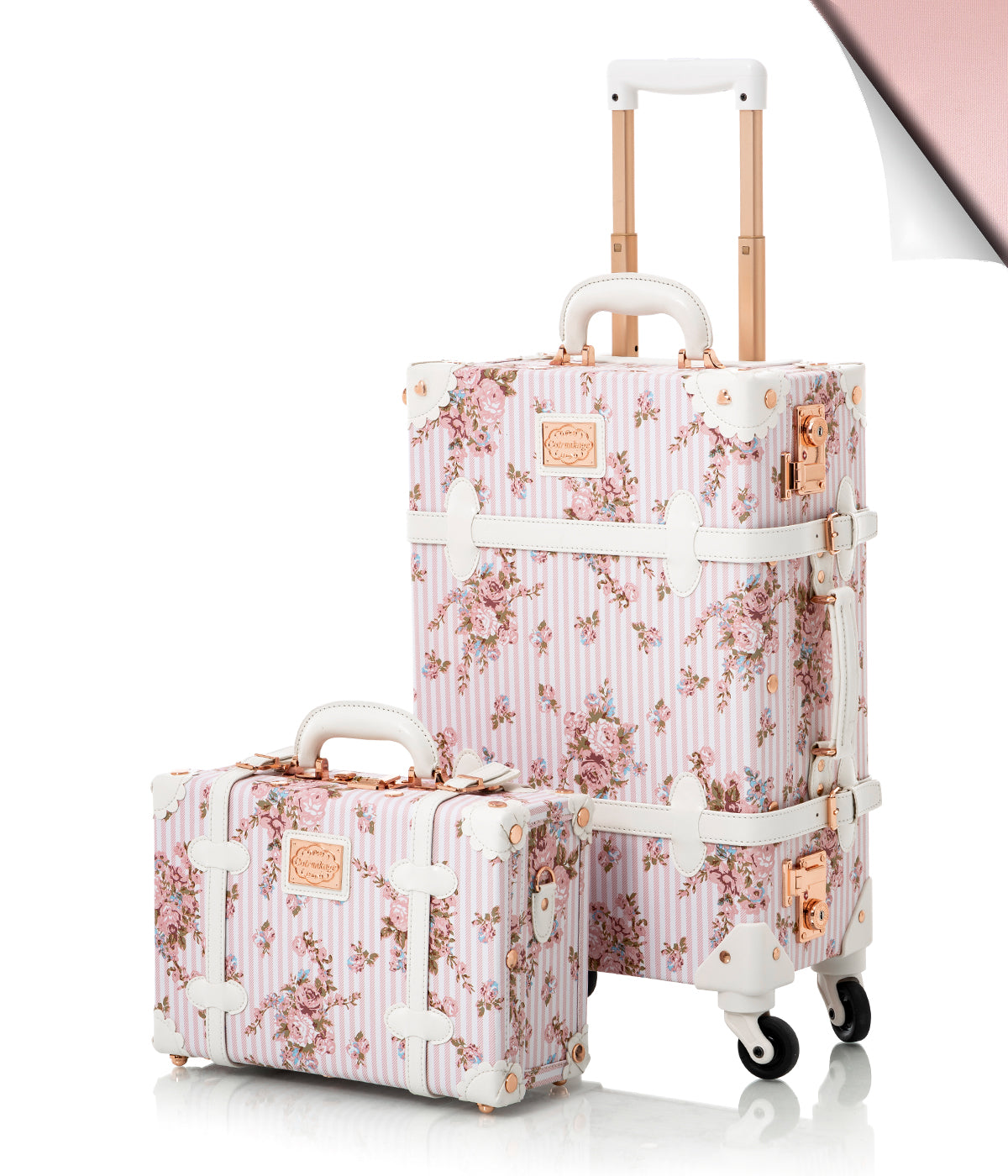 COTRUNKAGE Botanica Carry-on Set train case with floral design, compact luggage with handle and zipper closures.