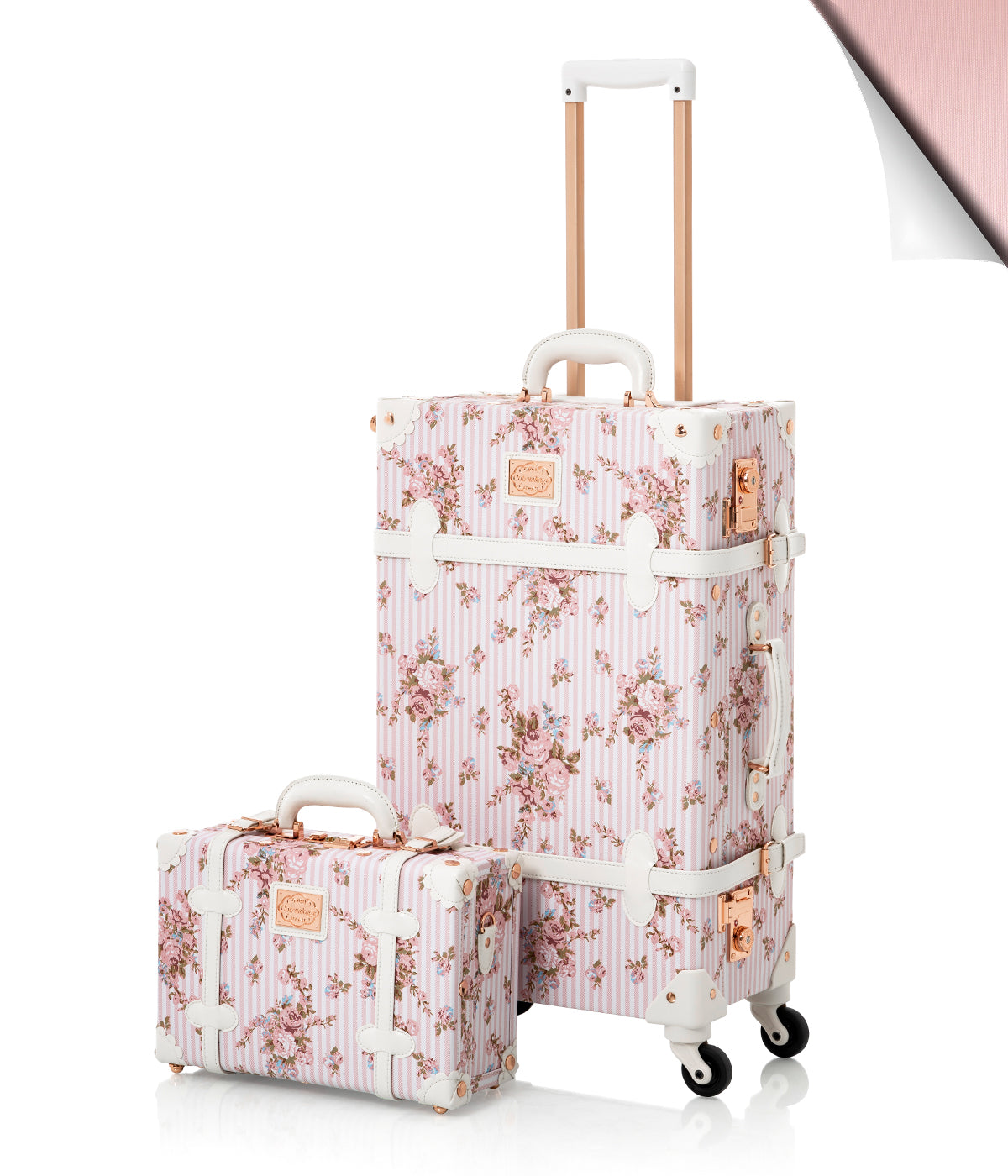 COTRUNKAGE Botanica large check-in train case with checkered fabric exterior and sturdy handle for travel and storage.