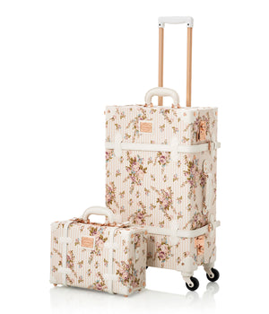 COTRUNKAGE Botanica Large Check-in Set train case with floral checkered pattern and sturdy handle for travel storage.