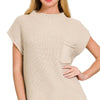 Zenana Mock Neck Short Sleeve Sweater - SAND BEIGE