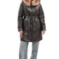 Genuine Fox Fur Trim Mid Length Coat
