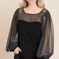 Super Lady Full Size Metallic Mesh Lantern Sleeve Blouse - Farnelli