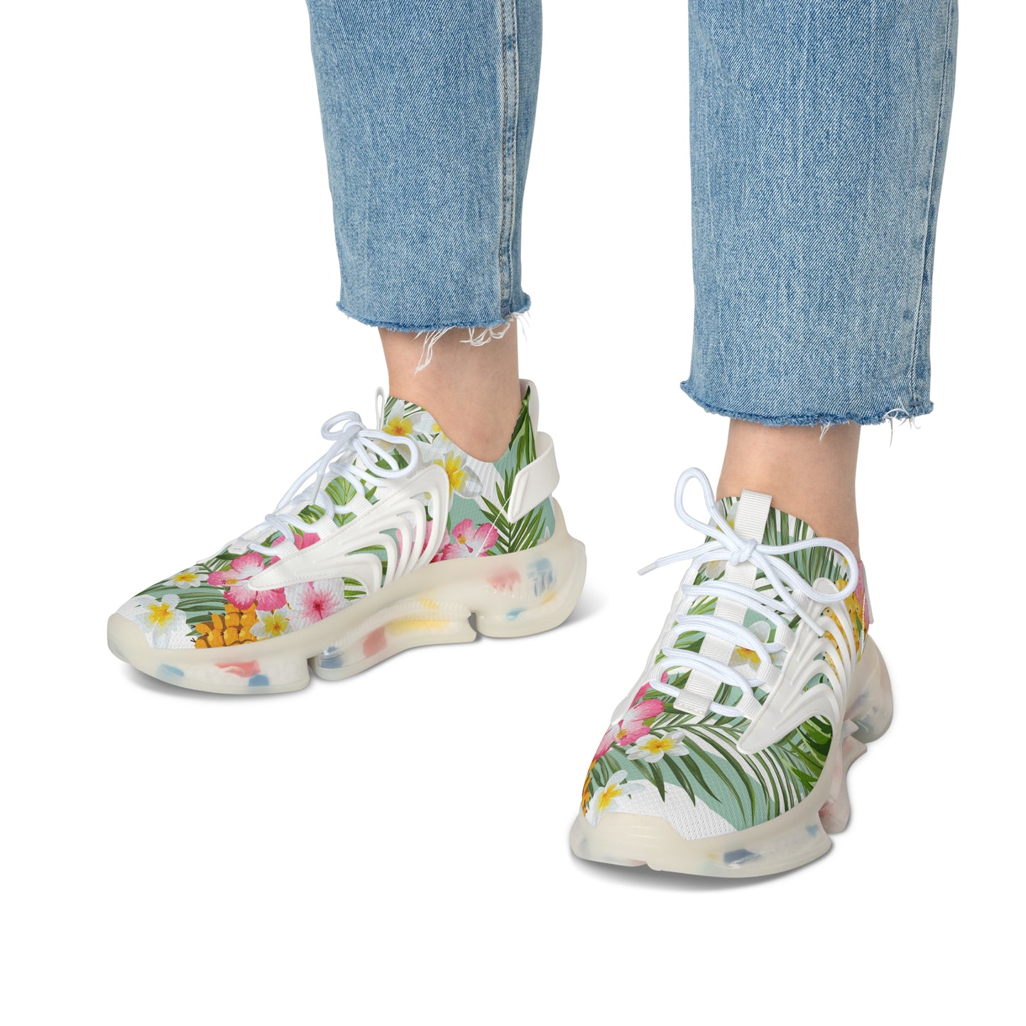 Tropical Women's Mesh Sneakers for Summer Vibes, Floral Athletic Shoes, Stylish Comfortable Sneakers, Beach Footwear, Gift for Her