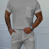 Men's Full Size Round Neck Short Sleeve Top and Shorts Set Plus Size - Light Gray