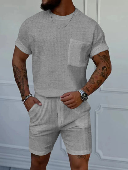 Men's Full Size Round Neck Short Sleeve Top and Shorts Set Plus Size - Farnelli