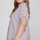She + Sky Full Size Printed Johnny Collar Short Sleeve Blouse Plus Size - Farnelli