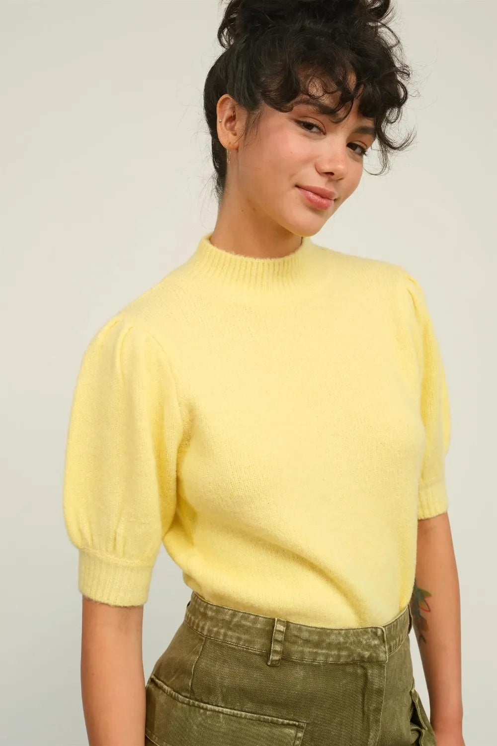 HYFVE Mock Neck Puff Sleeve Sweater - Farnelli