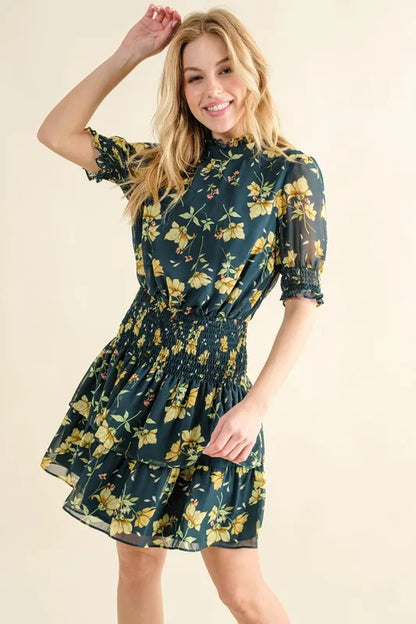 And The Why Floral Print Smocked Waist Mini Dress - Farnelli