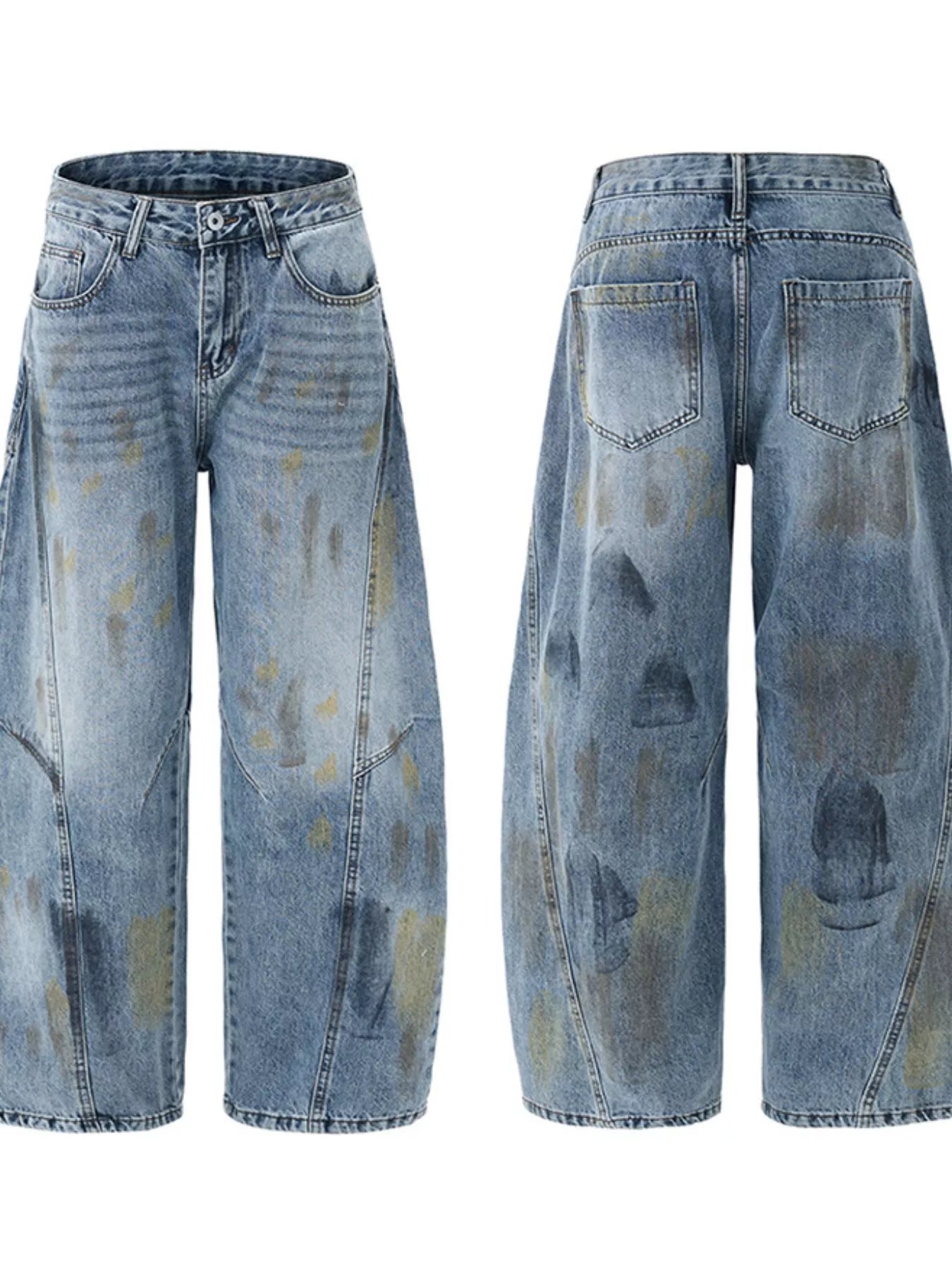 Men's Paint Splattered Wide Leg Jeans - Farnelli