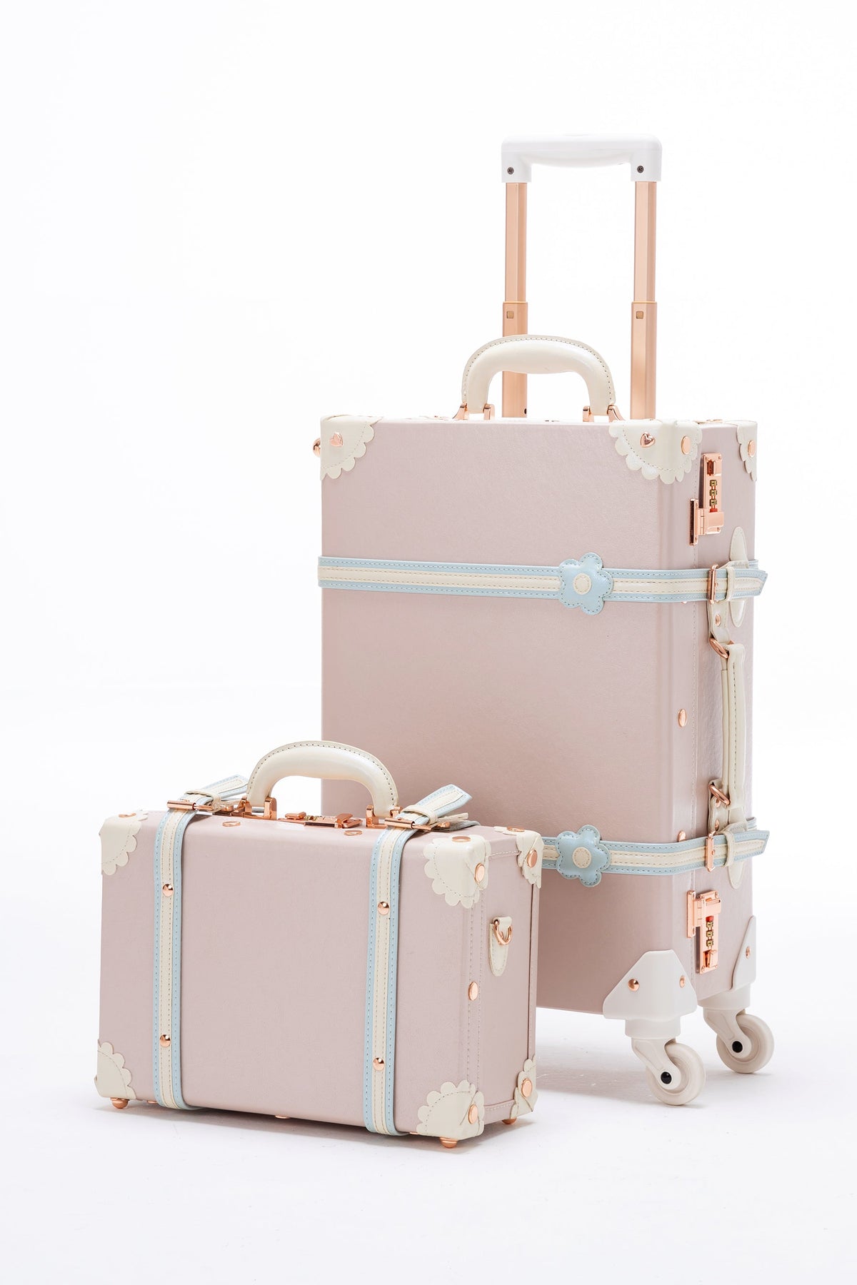 COTRUNKAGE SarahFace cherry pink 2-piece luggage set with hard-shell suitcases and telescopic handles, suitable for travel.