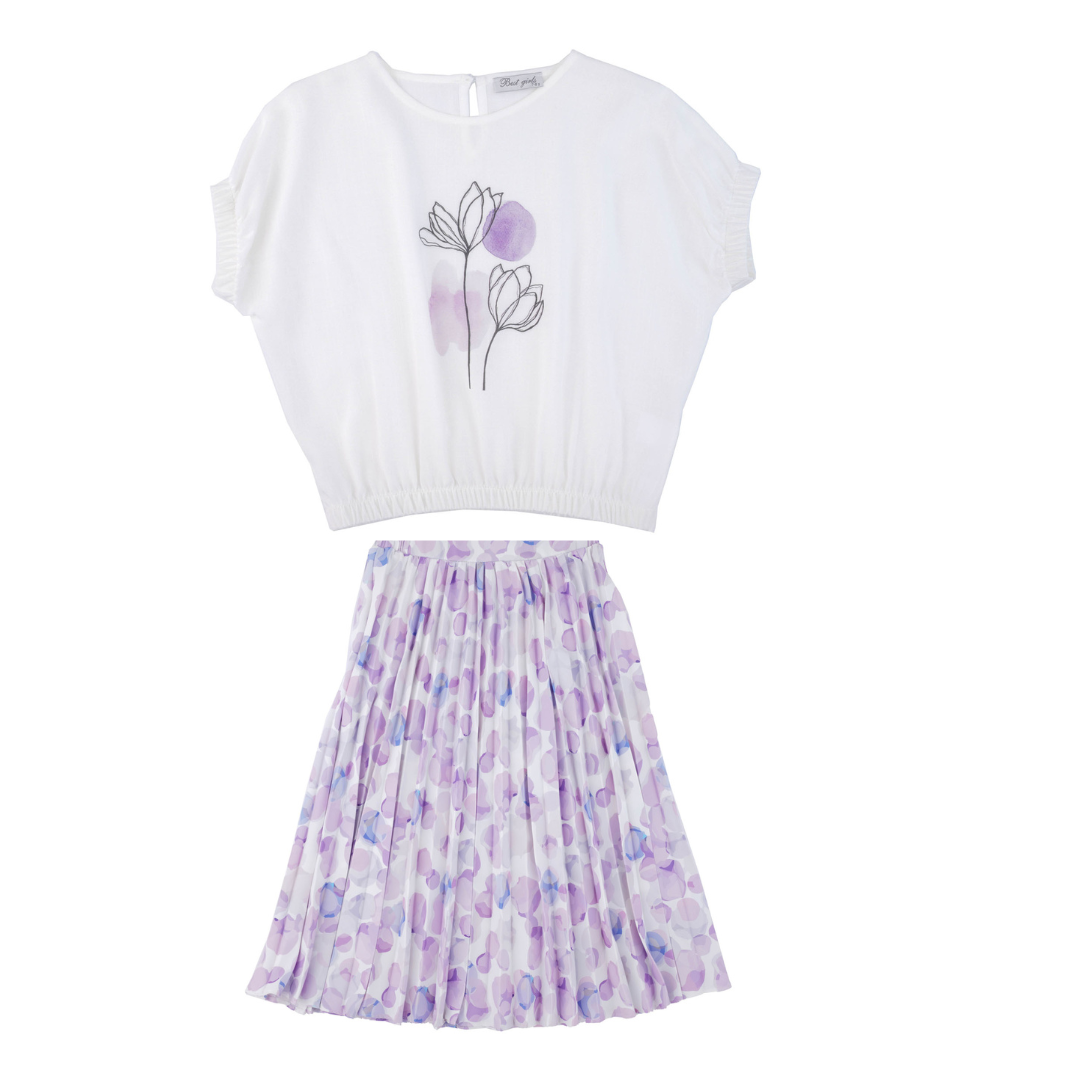 Lilac Flower Girls Casual Set - Farnelli