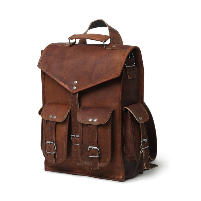 Classy Leather Bags Pre-Historic Convertible backpack with leather straps and vintage design, suitable for everyday use.