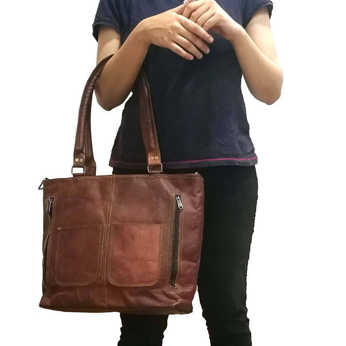 The Terry Tote leather handbag by Classy Leather Bags, featuring a structured design and sturdy handles