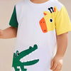Children's Cartoon Animal Print Short Sleeve T-Shirt - White
