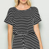 Heimish Full Size Striped Round Neck Short Sleeve Romper - BLACKIVORY