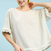 Umgee Linen Frayed Hem Scallop Edge Top - OATMEAL