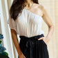 Dress Day Marvelous in Manhattan One-Shoulder Jumpsuit in White/Black - Farnelli