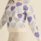 Heart Ribbed Hem Long Sleeve Sweater - Farnelli