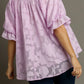 Umgee Full Size Jacquard Round Neck Ruffled Puff Sleeve Blouse Plus Size - Farnelli