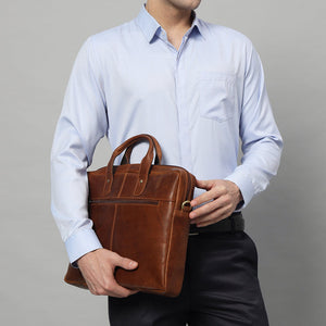 Classy Leather Bags Denver Slim Laptop Briefcase with adjustable shoulder strap and multiple compartments for work essentials.