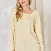 Basic Bae Full Size Ribbed Round Neck Slit T-Shirt - Light Yellow