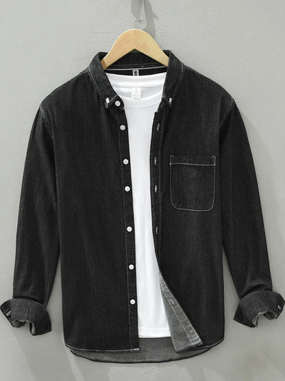 Men's Plus Size Button Up Long Sleeve Denim Shirt - Farnelli