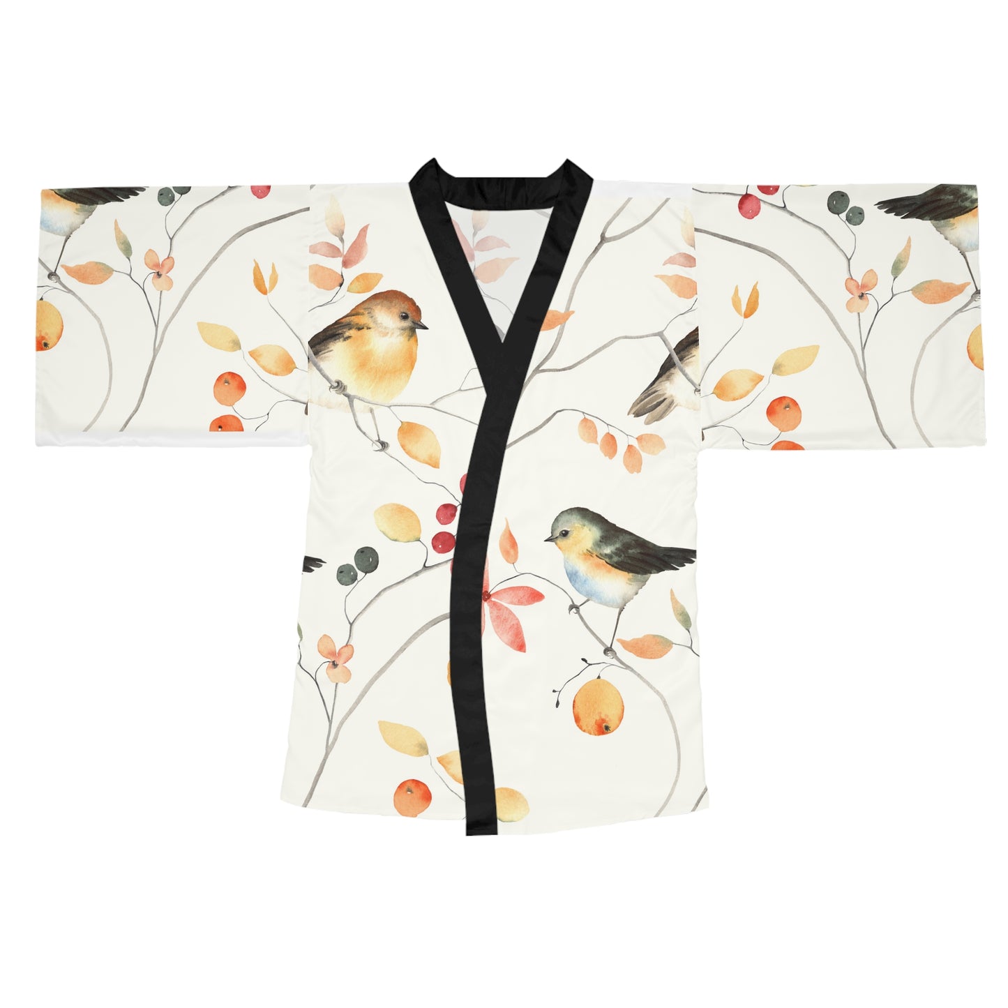 Botanical Bird Long Sleeve Kimono Robe | Cozy Loungewear, Relaxing Spa Gift, Boho Home Decor, Nature-Inspired Gift, Spring Fashion