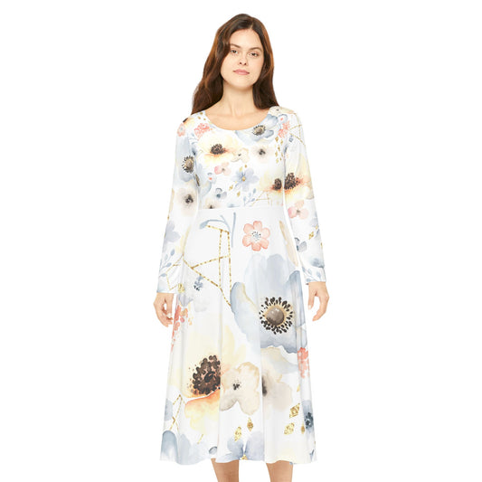 Floral Long Sleeve Dance Dress for Women, Perfect for Parties, Recitals, Spring Celebrations, Evening Outings, Dance Classes