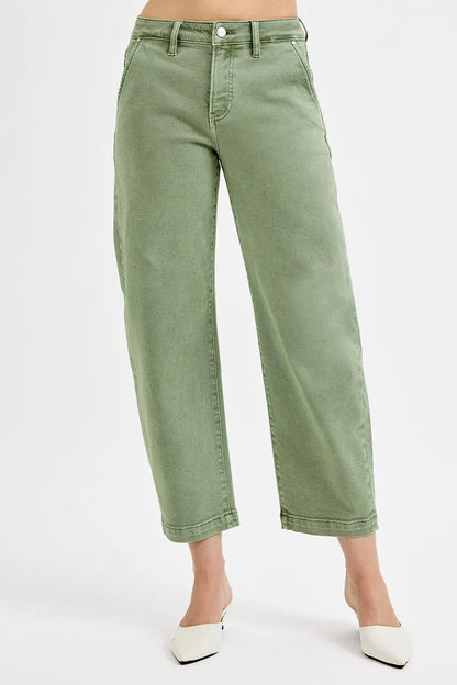 RISEN Full Size Tummy Control High Rise Crop Barrel Jeans Plus Size - Farnelli