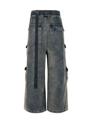 Men's Washed Cargo Jeans with Drawstring Waist - Farnelli