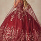 Juliet 1442 Long 3D Butterfly Appliques Strapless Bodice Cape Quinceanera Dress