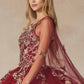 Juliet 1442 Long 3D Butterfly Appliques Strapless Bodice Cape Quinceanera Dress