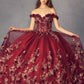 Juliet 1447 Long 3D Floral Appliques Off Shoulder Poofy Ball Gown