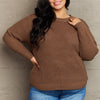 Zenana Breezy Days Plus Size High Low Waffle Knit Sweater - Brown