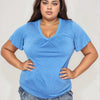 Double Take Ruched V-Neck Short Sleeve T-Shirt - Sky Blue
