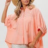 BiBi Plaid Button Up Dolman Sleeve Shirt - Blush/Lt Coral