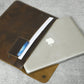 Classy Leather Bags MacBook Folio laptop sleeve in black leather, slim design with secure closure for MacBook protection.